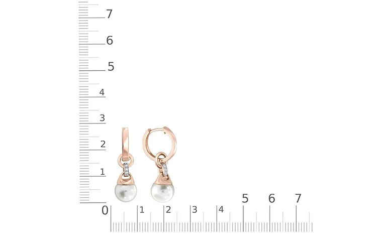 Серьги-трансформеры из красного золота с 2 жемчужинами и 6 фианитами