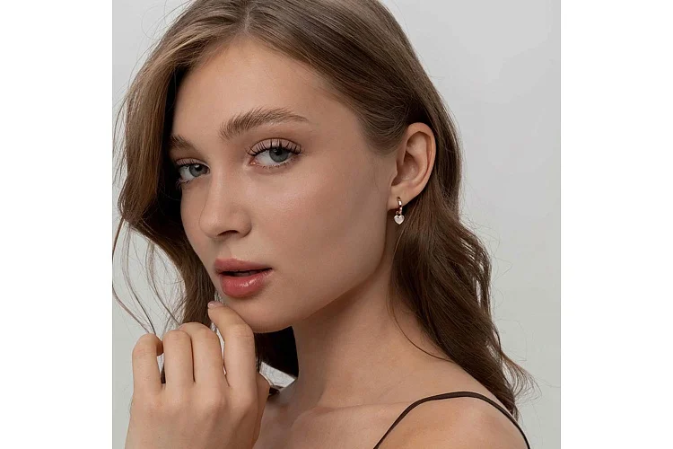 Подвеска серёг-трансформеров Сердце из красного золота с перламутром