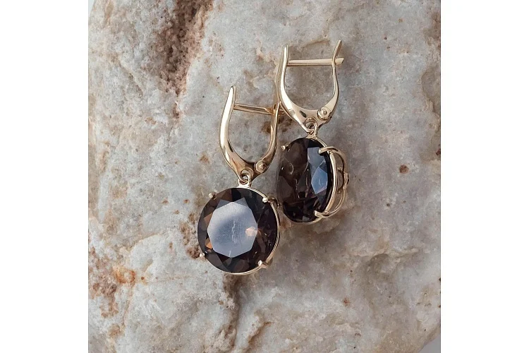 Серьги из жёлтого золота с 2 раухтопазами