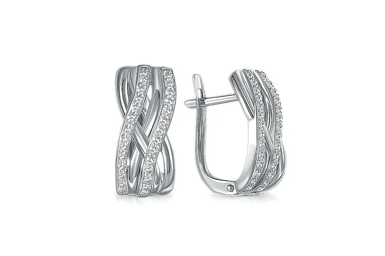 Серьги из белого золота с 56 фианитами