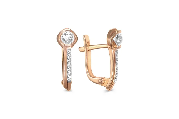 Серьги из красного золота с 16 фианитами