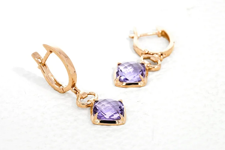 Серьги из красного золота с 2 аметистами