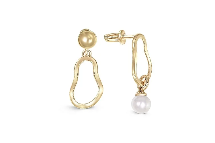 Серьги-пусеты из жёлтого золота с жемчугом