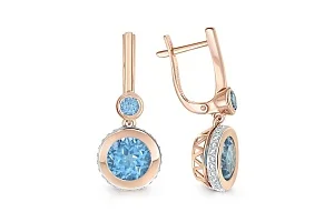 Серьги из красного золота с 4 топазами swiss и 52 фианитами