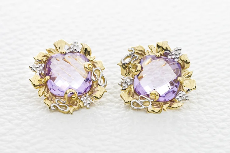 Серьги из жёлтого золота с 2 аметистами