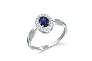 Кольцо из белого золота с сапфиром и 16 бриллиантами