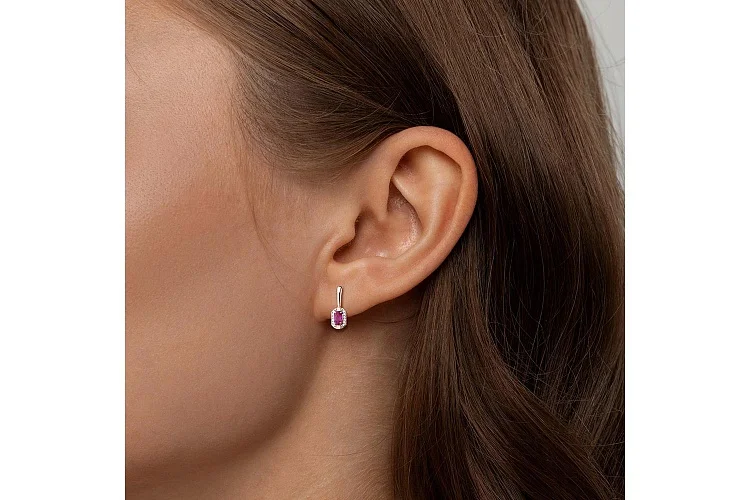 Серьги из красного золота с 2 рубинами и 20 бриллиантами