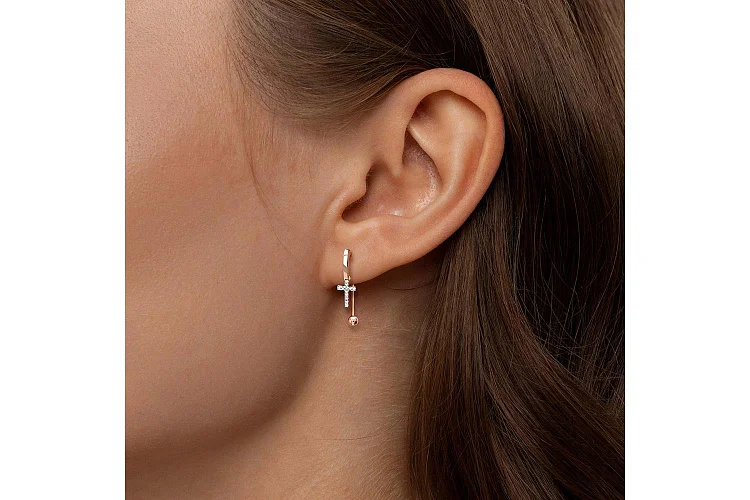 Серьги Кресты из красного золота с 24 бриллиантами
