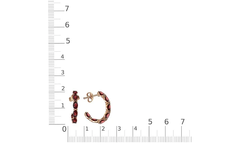 Серьги-пусеты из красного золота с 14 гранатами