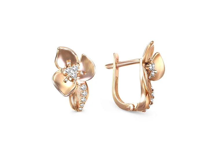 Серьги Цветы из красного золота с 16 бриллиантами