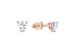 Серьги-пусеты Сердца из красного золота с 2 фианитами