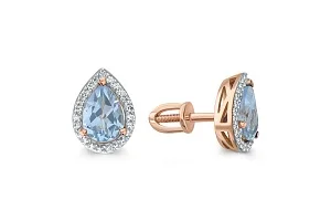 Серьги-пусеты из красного золота с 2 топазами sky и 46 фианитами