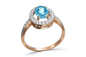 Кольцо из красного золота с топазом swiss и 32 фианитами