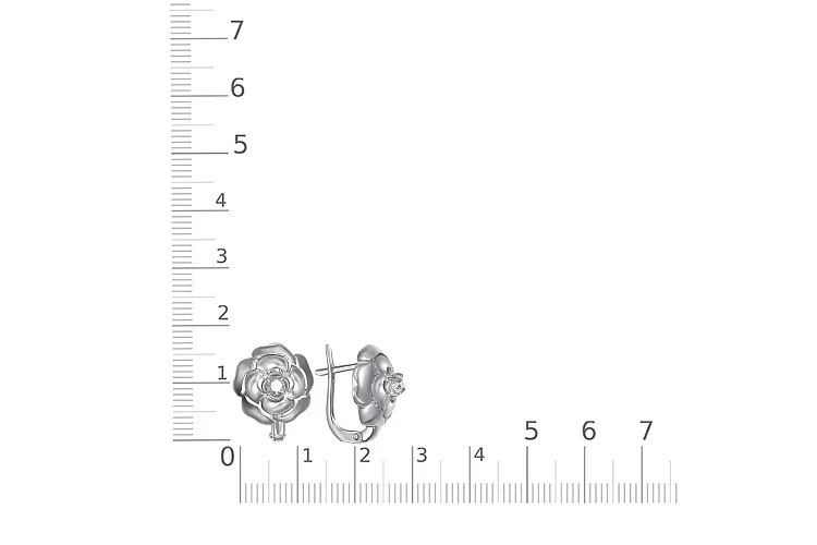 Серьги Цветы из белого золота с 2 фианитами
