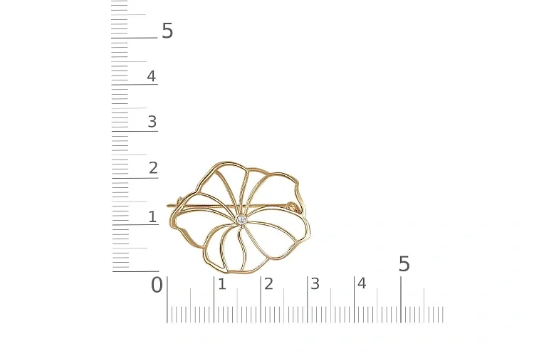 Брошь Цветок из жёлтого золота с фианитом