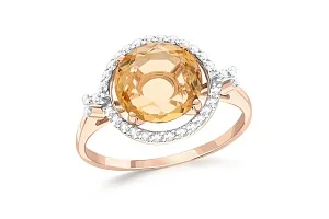 Кольцо из красного золота с кварцем и 32 фианитами