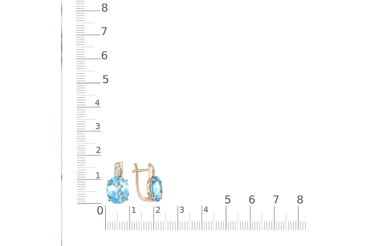 Серьги из красного золота с 2 кварцами и 6 фианитами