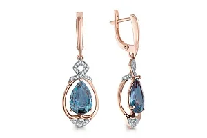 Серьги из красного золота с 2 александритами и 48 фианитами