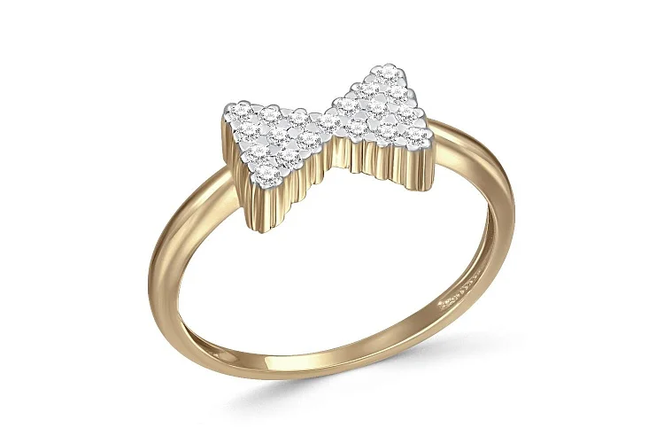 Кольцо Бантик из жёлтого золота с 19 фианитами