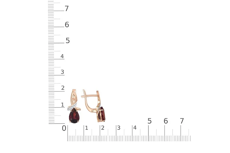 Серьги из красного золота с 2 гранатами и 6 фианитами