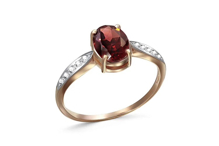 Кольцо из красного золота с гранатом и 10 фианитами
