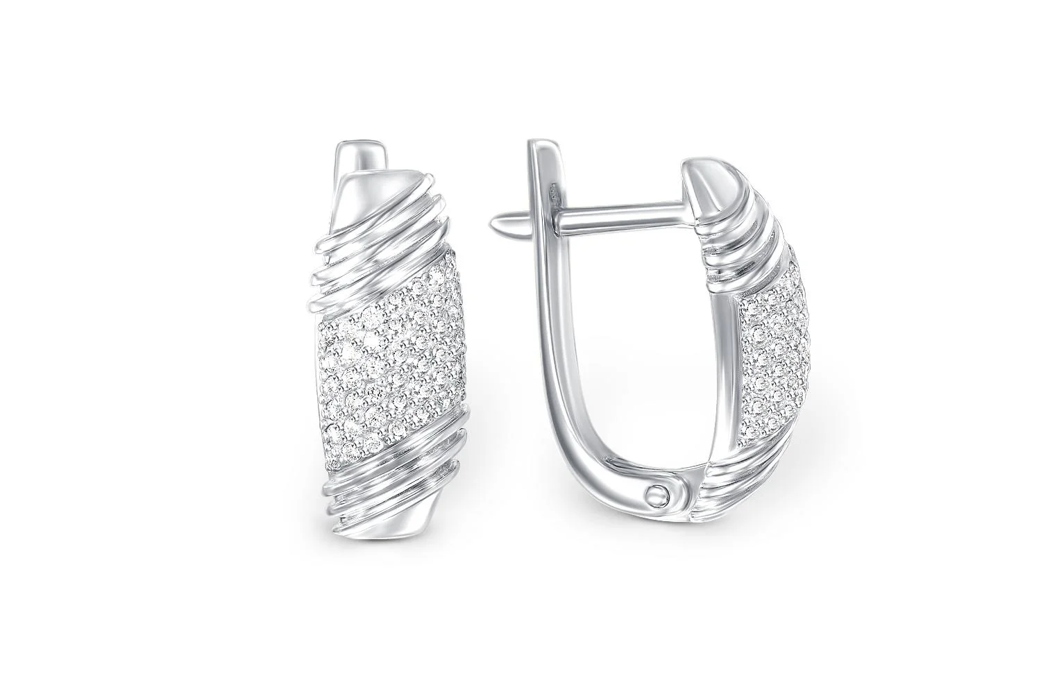 Серьги из белого золота с 84 фианитами