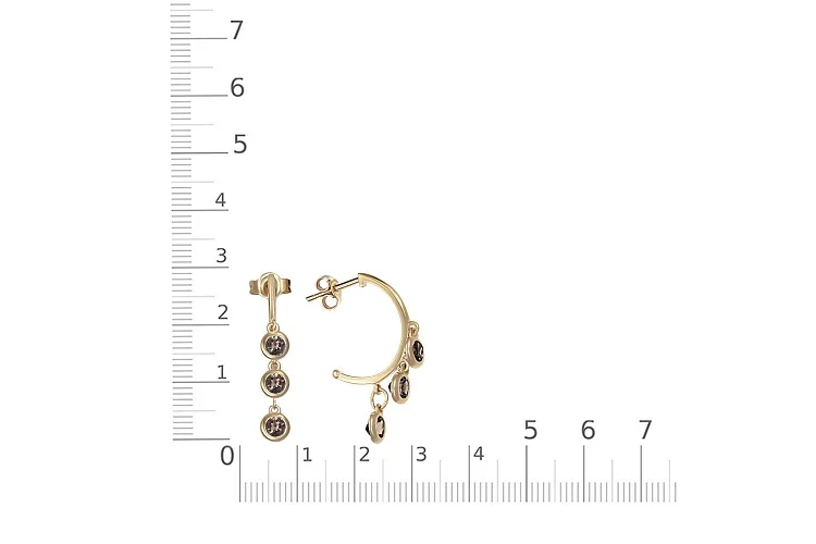 Серьги-пусеты из жёлтого золота с 6 раухтопазами