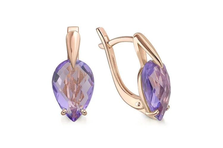Серьги из красного золота с 2 аметистами