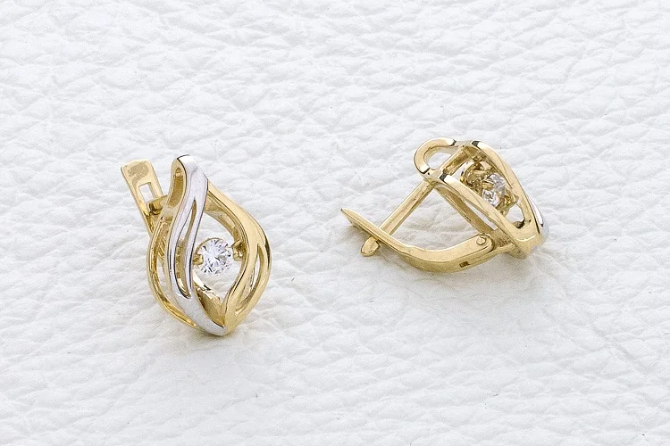 Серьги из жёлтого золота с 2 фианитами