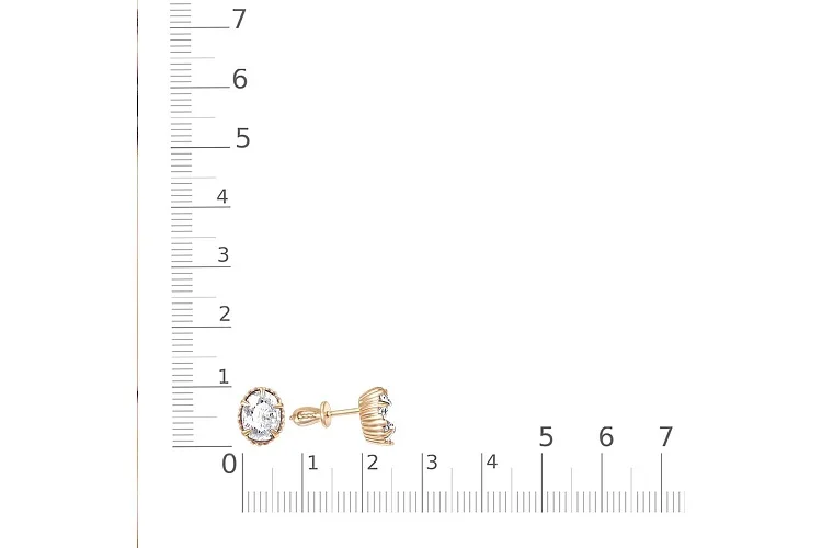 Серьги-пусеты из красного золота с 2 фианитами