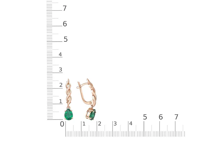 Серьги из красного золота с 2 изумрудами