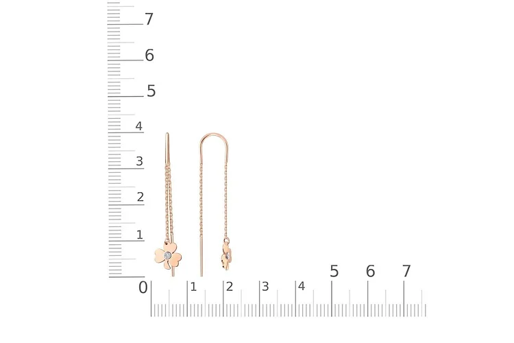 Серьги-продёвки из красного золота с 2 бриллиантами