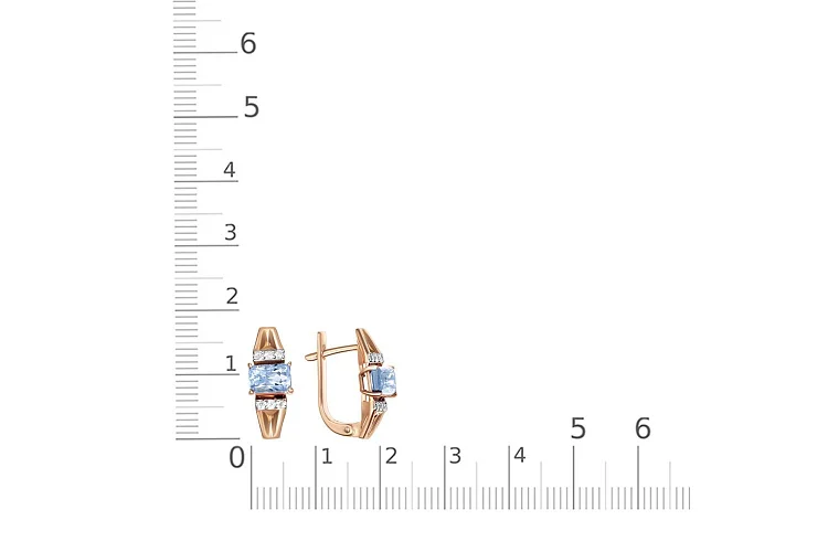 Серьги из красного золота с 2 топазами sky и 12 фианитами