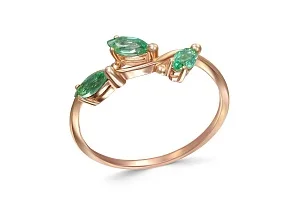 Кольцо из красного золота с 3 изумрудами