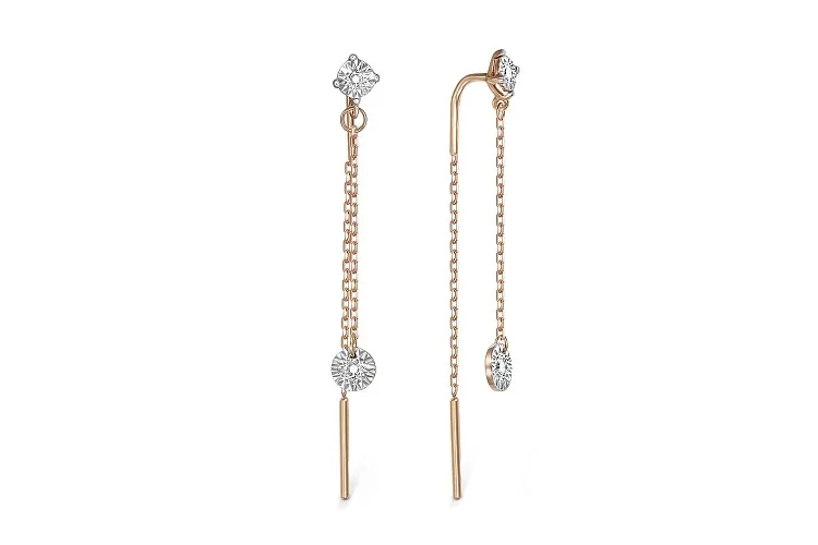 Серьги-продёвки из красного золота с 4 бриллиантами