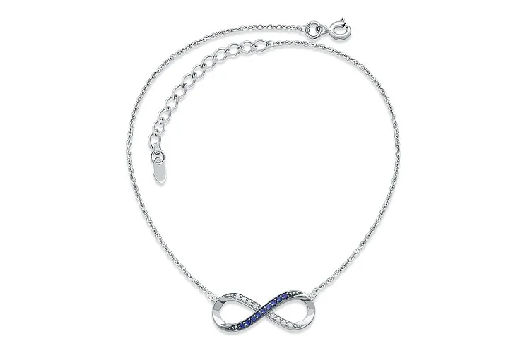 Колье Бесконечность из белого золота с 8 бриллиантами и 9 сапфирами