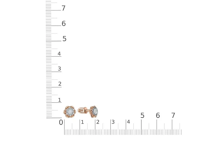 Серьги-пусеты Цветы из красного золота с 2 бриллиантами