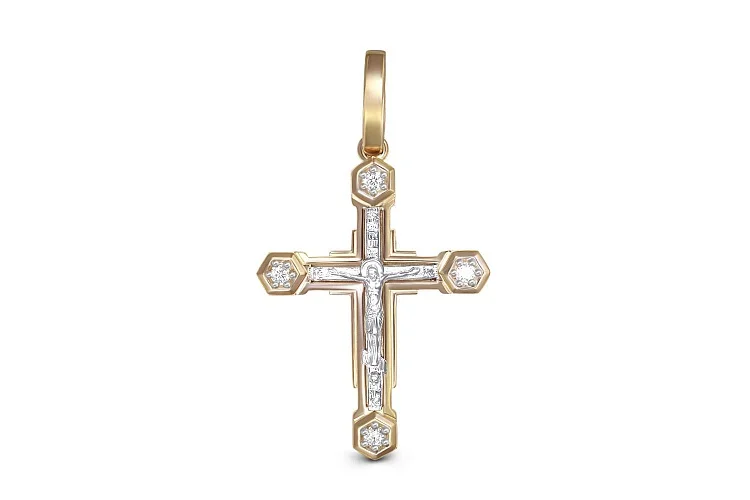 Крест из жёлтого золота с 4 фианитами