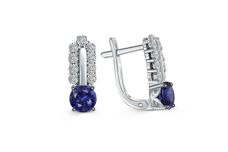 Серьги из белого золота с 2 корундами и 18 бриллиантами