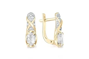 Серьги из жёлтого золота с горным хрусталём и 14 фианитами