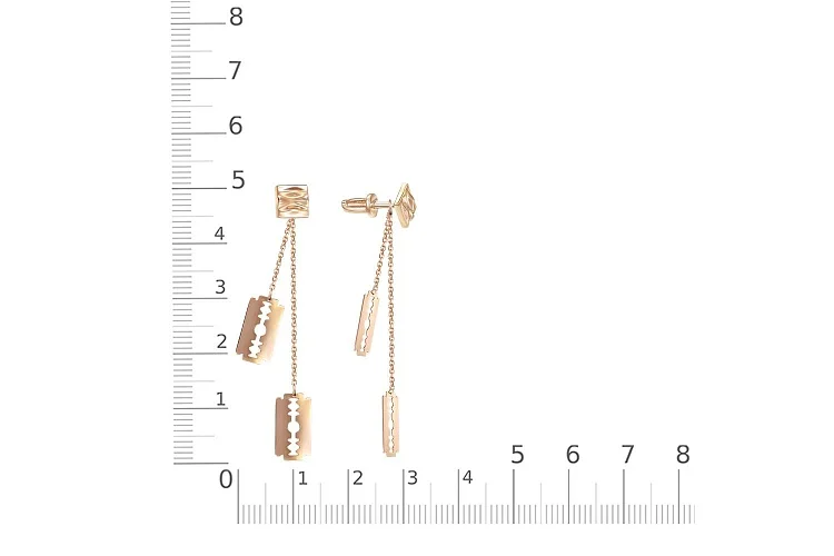 Серьги-пусеты Лезвия из красного золота без вставок