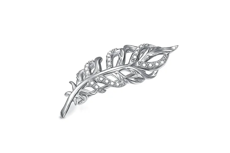 Брошь Веточка из белого золота с 21 фианитами