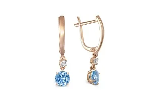 Серьги из красного золота с 2 топазами swiss и 2 фианитами