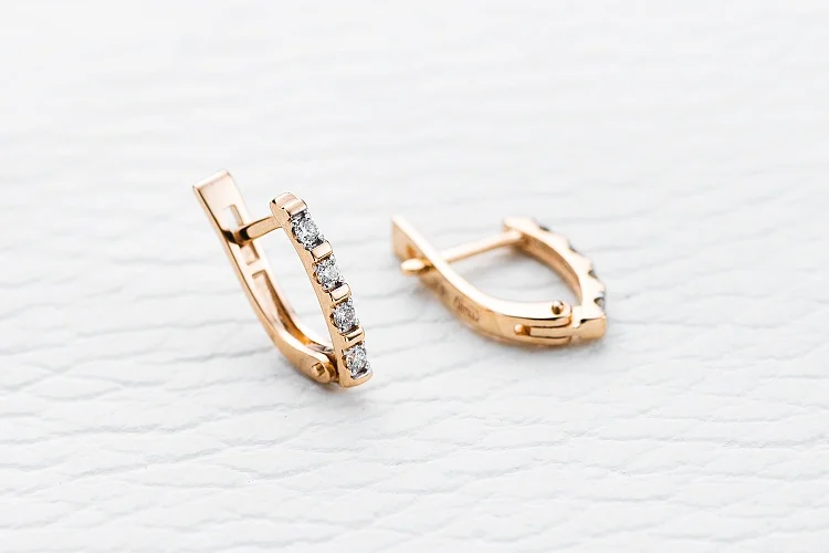 Серьги Дорожки из красного золота с 8 бриллиантами