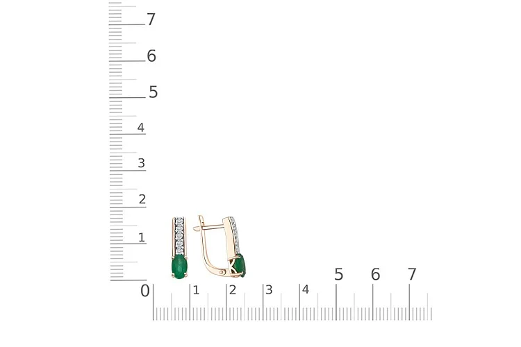 Серьги из красного золота с 2 изумрудами и 10 бриллиантами