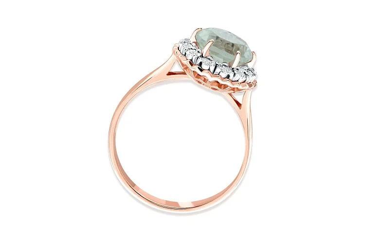 Кольцо из красного золота с празиолитом и 12 бриллиантами
