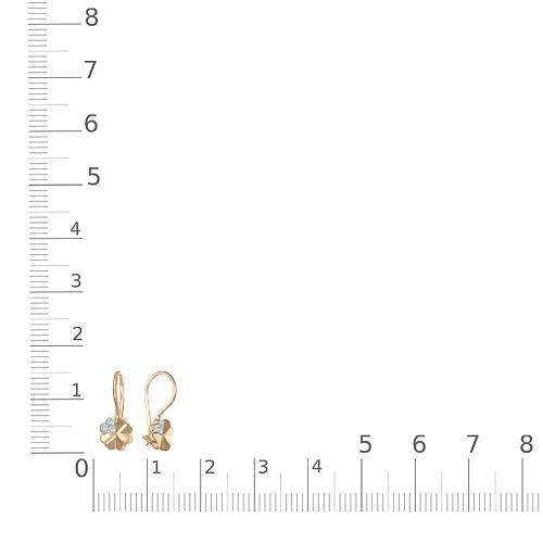 Детские серьги Клевер из жёлтого золота с 6 фианитами