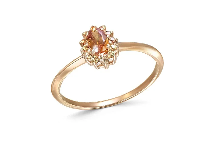 Кольцо из красного золота с спессартином и 12 сапфирами