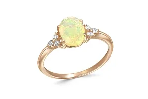 Кольцо из красного золота с опалом и 6 фианитами