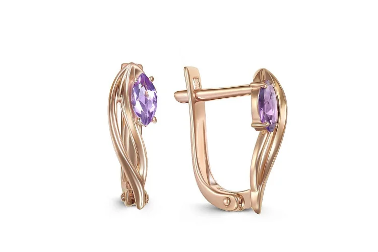 Серьги из красного золота с 2 аметистами